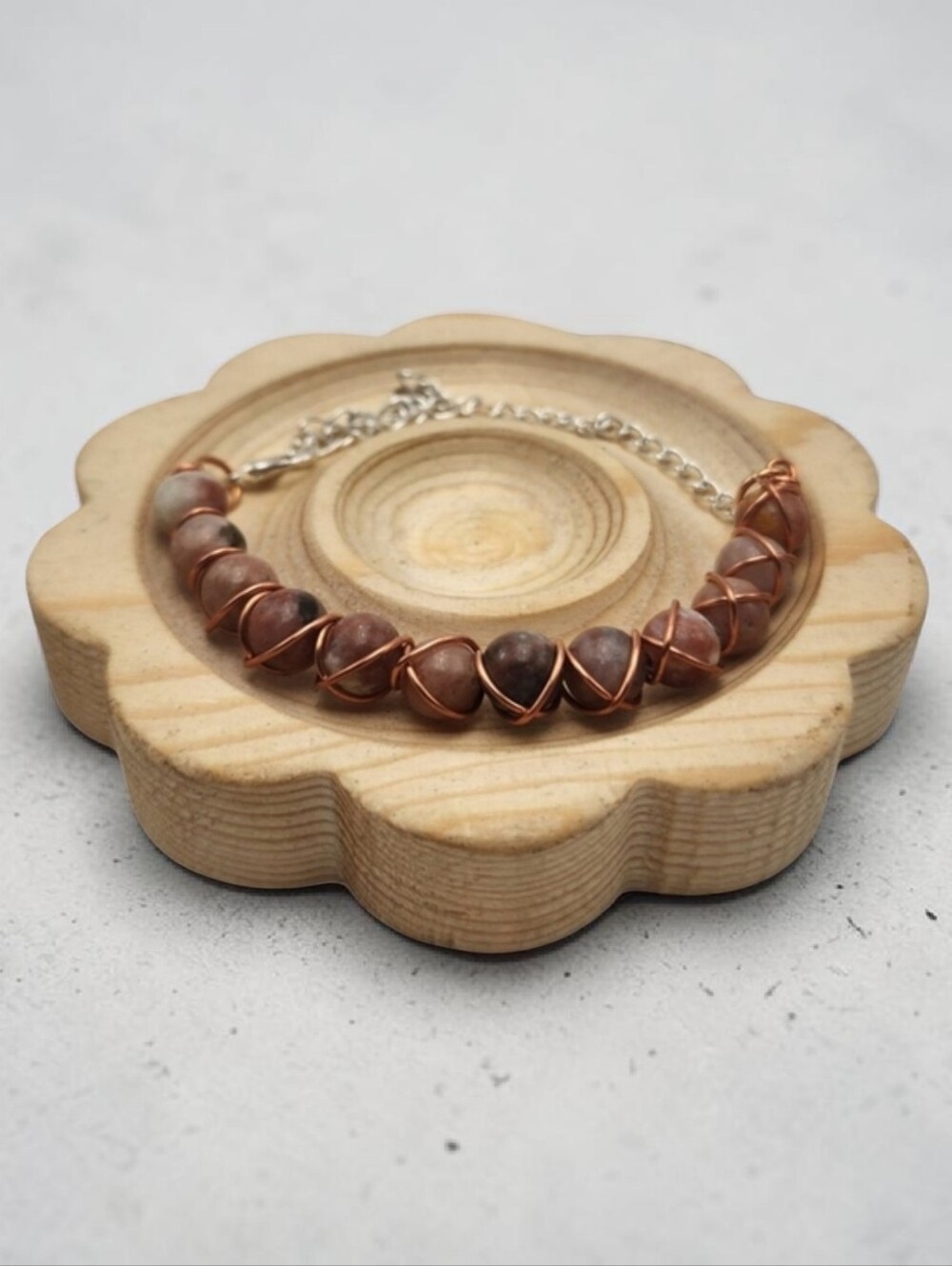 Handmade Wire-wrapped Adjustable Zebra Jasper Beaded Bracelet